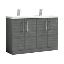 Nuie Arno 1200mm Floor Standing 4 Door Vanity & Double Basin Contemporary Anthracite Woodgrain MFC Textured Woodgrain 840x1205x383mm - ARN503F - JJ Building Materials
