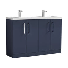 Nuie Arno 1200mm Floor Standing 4-door Vanity & Double Basin Contemporary Midnight Blue MFC Painted Matt 840x1205x383mm - ARN2903C - JJ Building Materials