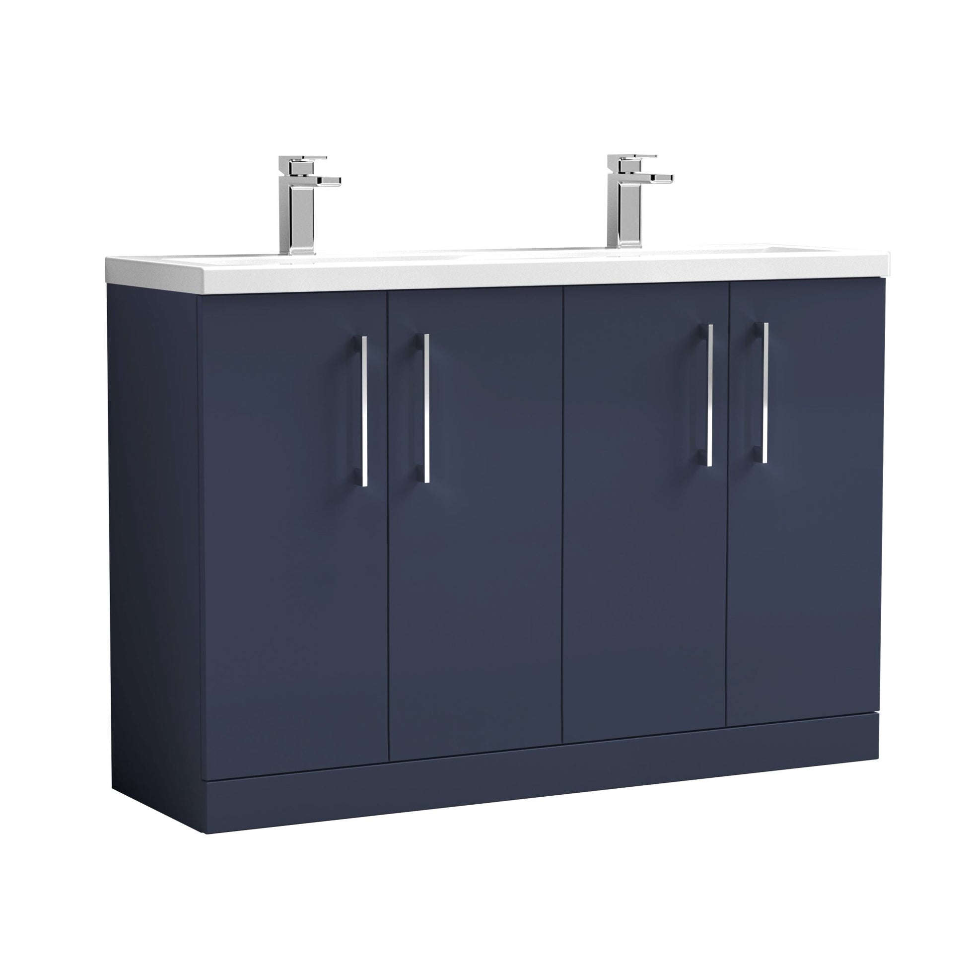 Nuie Arno 1200mm Floor Standing 4-door Vanity & Double Basin Contemporary Midnight Blue MFC Painted Matt 840x1205x383mm - ARN2903F - JJ Building Materials