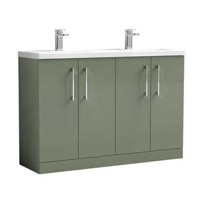 Nuie Arno 1200mm Floor Standing 4 Door Vanity & Double Basin Contemporary Satin Green MFC Painted Matt 840x1205x383mm - ARN803F - JJ Building Materials