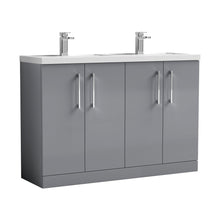 Nuie Arno 1200mm Floor Standing 4 Door Vanity & Double Basin Contemporary Satin Grey MFC Painted Matt 840x1205x383mm - ARN2203C - JJ Building Materials