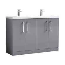 Nuie Arno 1200mm Floor Standing 4 Door Vanity & Double Basin Contemporary Satin Grey MFC Painted Matt 840x1205x383mm - ARN2203F - JJ Building Materials