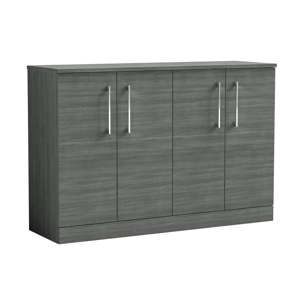 Nuie Arno 1200mm Floor Standing 4 Door Vanity & Worktop Contemporary Anthracite Woodgrain MFC Textured Woodgrain 818x1205x390mm - JJ Building Materials