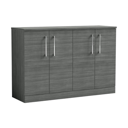 Nuie Arno 1200mm Floor Standing 4 Door Vanity & Worktop Contemporary Anthracite Woodgrain MFC Textured Woodgrain 818x1205x390mm - JJ Building Materials