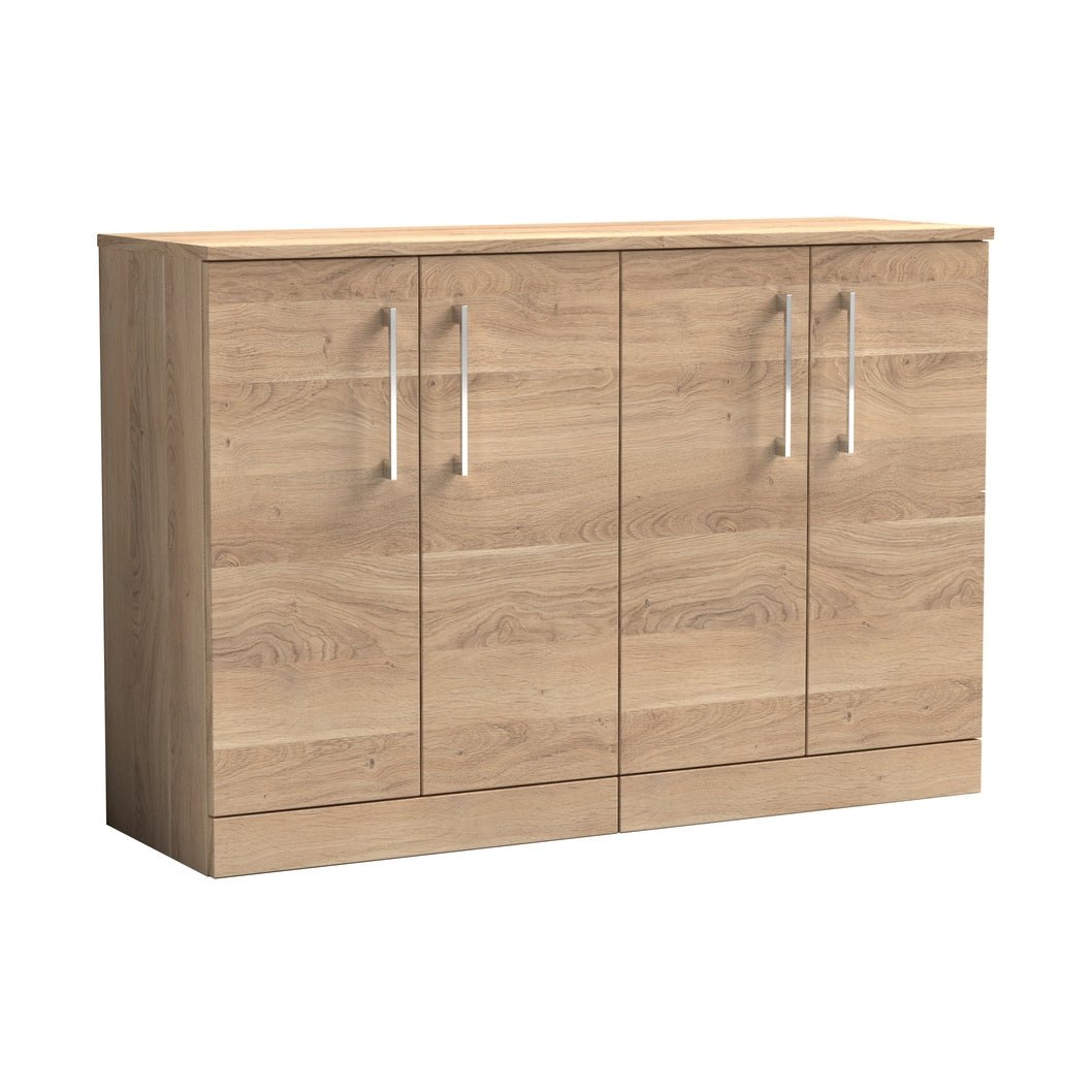 Nuie Arno 1200mm Floor Standing 4-door Vanity & Worktop Contemporary Bleached Oak MFC Textured Woodgrain 818x1205x390mm - JJ Building Materials