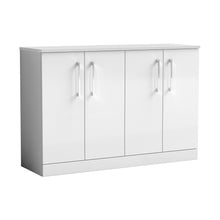 Nuie Arno 1200mm Floor Standing 4 Door Vanity & Worktop Contemporary Gloss White MFC Painted Gloss 818x1205x390mm - JJ Building Materials