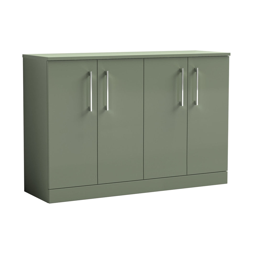 Nuie Arno 1200mm Floor Standing 4 Door Vanity & Worktop Contemporary Satin Green MFC Painted Matt 818x1205x390mm - JJ Building Materials