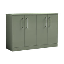 Nuie Arno 1200mm Floor Standing 4 Door Vanity & Worktop Contemporary Satin Green MFC Painted Matt 818x1205x390mm - JJ Building Materials
