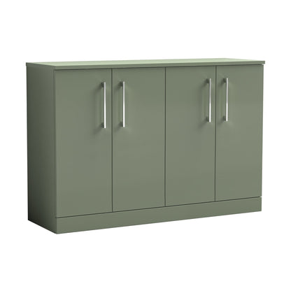 Nuie Arno 1200mm Floor Standing 4 Door Vanity & Worktop Contemporary Satin Green MFC Painted Matt 818x1205x390mm - JJ Building Materials