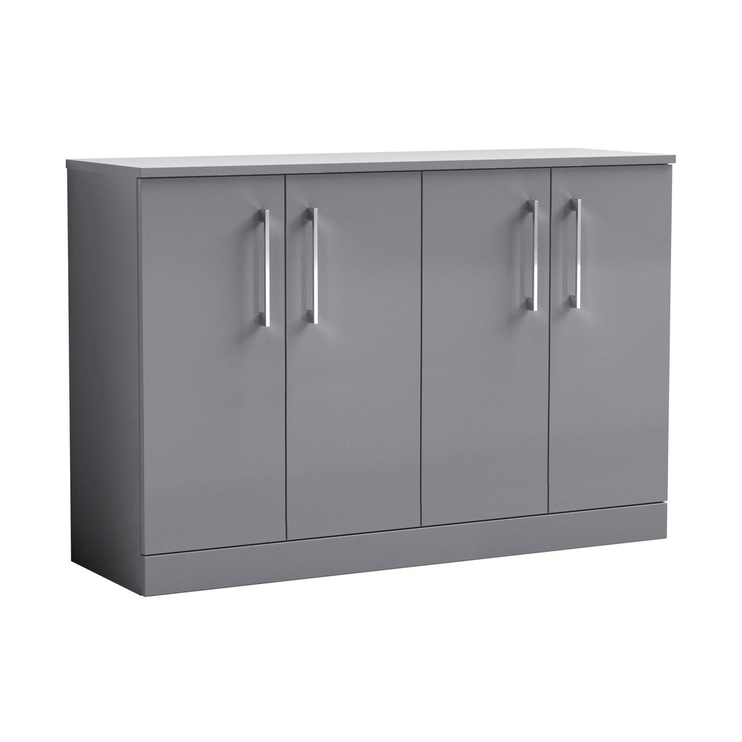 Nuie Arno 1200mm Floor Standing 4 Door Vanity & Worktop Contemporary Satin Grey MFC Painted Matt 818x1205x390mm - JJ Building Materials