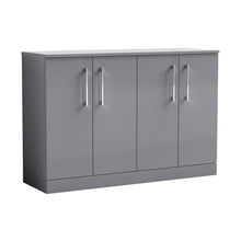 Nuie Arno 1200mm Floor Standing 4 Door Vanity & Worktop Contemporary Satin Grey MFC Painted Matt 818x1205x390mm - JJ Building Materials