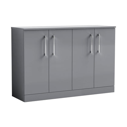 Nuie Arno 1200mm Floor Standing 4 Door Vanity & Worktop Contemporary Satin Grey MFC Painted Matt 818x1205x390mm - JJ Building Materials