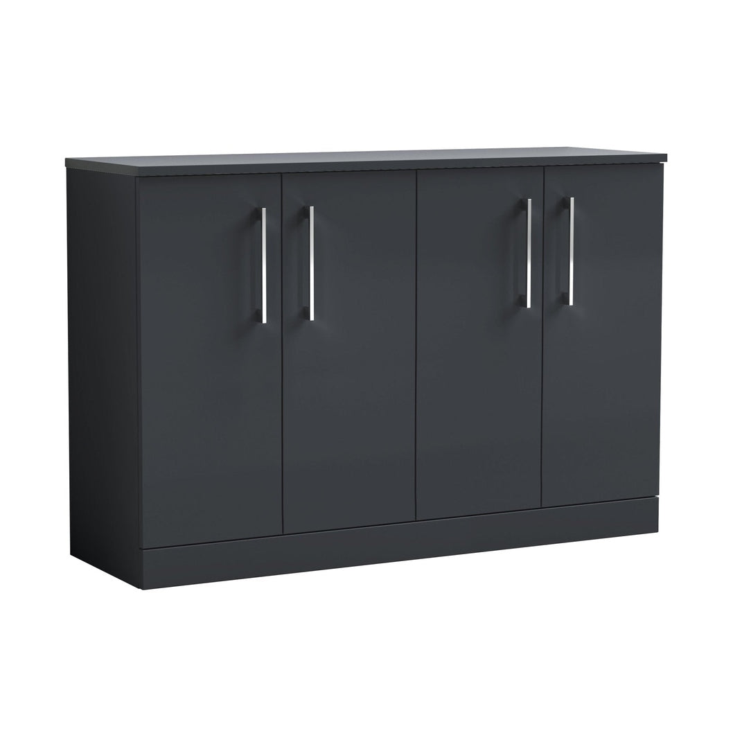 Nuie Arno 1200mm Floor Standing 4 Door Vanity & Worktop Contemporary Soft Black MFC Painted Matt 818x1205x390mm - JJ Building Materials