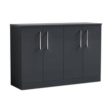Nuie Arno 1200mm Floor Standing 4 Door Vanity & Worktop Contemporary Soft Black MFC Painted Matt 818x1205x390mm - JJ Building Materials