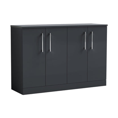 Nuie Arno 1200mm Floor Standing 4 Door Vanity & Worktop Contemporary Soft Black MFC Painted Matt 818x1205x390mm - JJ Building Materials