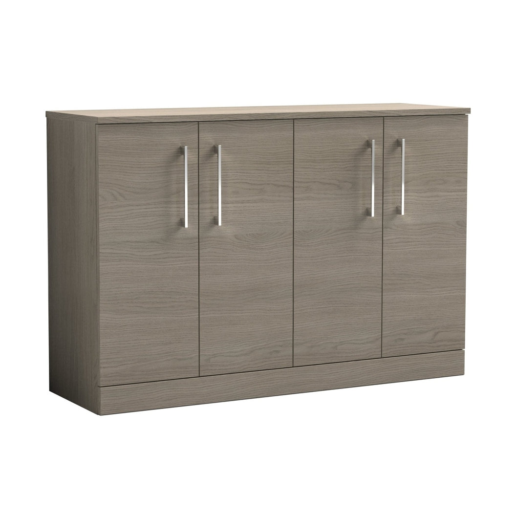 Nuie Arno 1200mm Floor Standing 4 Door Vanity & Worktop Contemporary Solace Oak MFC Textured Woodgrain 818x1205x390mm - JJ Building Materials