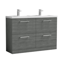 Nuie Arno 1200mm Floor Standing 4 Drawer Vanity & Double Basin Contemporary Anthracite Woodgrain MFC Textured Woodgrain 840x1205x383mm - ARN533C - JJ Building Materials