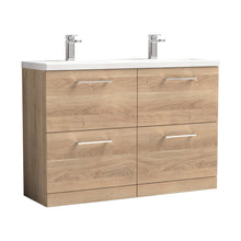 Nuie Arno 1200mm Floor Standing 4-drawer Vanity & Double Basin Contemporary Bleached Oak MFC Textured Woodgrain 850x1205x383mm - JJ Building Materials