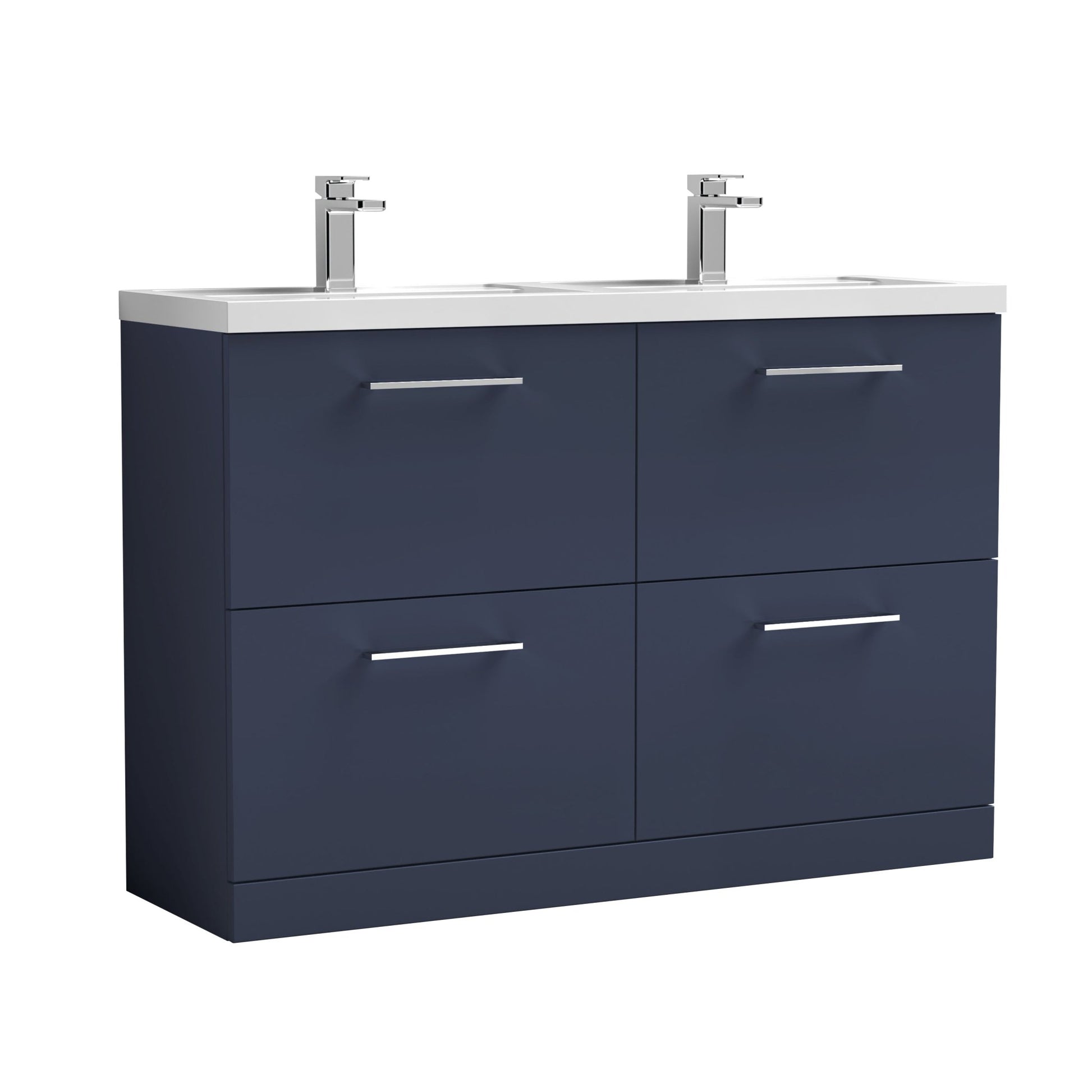Nuie Arno 1200mm Floor Standing 4-drawer Vanity & Double Basin Contemporary Midnight Blue MFC Painted Matt 840x1205x383mm - ARN2933C - JJ Building Materials