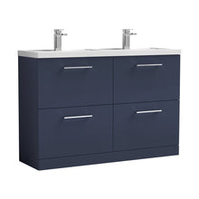Nuie Arno 1200mm Floor Standing 4-drawer Vanity & Double Basin Contemporary Midnight Blue MFC Painted Matt 840x1205x383mm - ARN2933C - JJ Building Materials