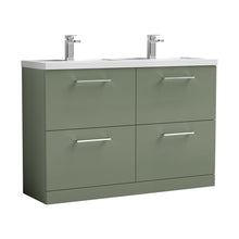 Nuie Arno 1200mm Floor Standing 4 Drawer Vanity & Double Basin Contemporary Satin Green MFC Painted Matt 840x1205x383mm - ARN833C - JJ Building Materials