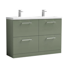 Nuie Arno 1200mm Floor Standing 4 Drawer Vanity & Double Basin Contemporary Satin Green MFC Painted Matt 840x1205x383mm - ARN833F - JJ Building Materials