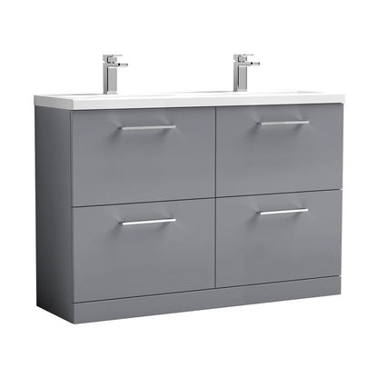 Nuie Arno 1200mm Floor Standing 4 Drawer Vanity & Double Basin Contemporary Satin Grey MFC Painted Matt 840x1205x383mm - ARN2233F - JJ Building Materials