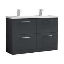 Nuie Arno 1200mm Floor Standing 4 Drawer Vanity & Double Basin Contemporary Soft Black MFC Painted Matt 840x1205x383mm - ARN1433C - JJ Building Materials