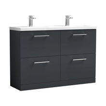 Nuie Arno 1200mm Floor Standing 4 Drawer Vanity & Double Basin Contemporary Soft Black MFC Painted Matt 840x1205x383mm - ARN1433F - JJ Building Materials
