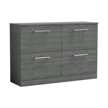 Nuie Arno 1200mm Floor Standing 4 Drawer Vanity & Worktop Contemporary Anthracite Woodgrain MFC Textured Woodgrain 818x1205x390mm - JJ Building Materials