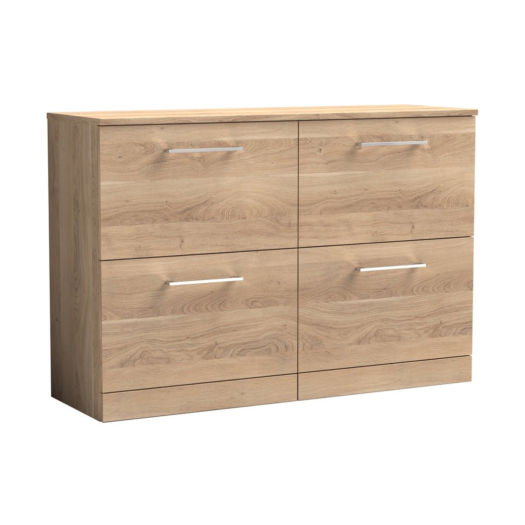 Nuie Arno 1200mm Floor Standing 4-drawer Vanity & Worktop Contemporary Bleached Oak MFC Textured Woodgrain 818x1205x390mm - JJ Building Materials