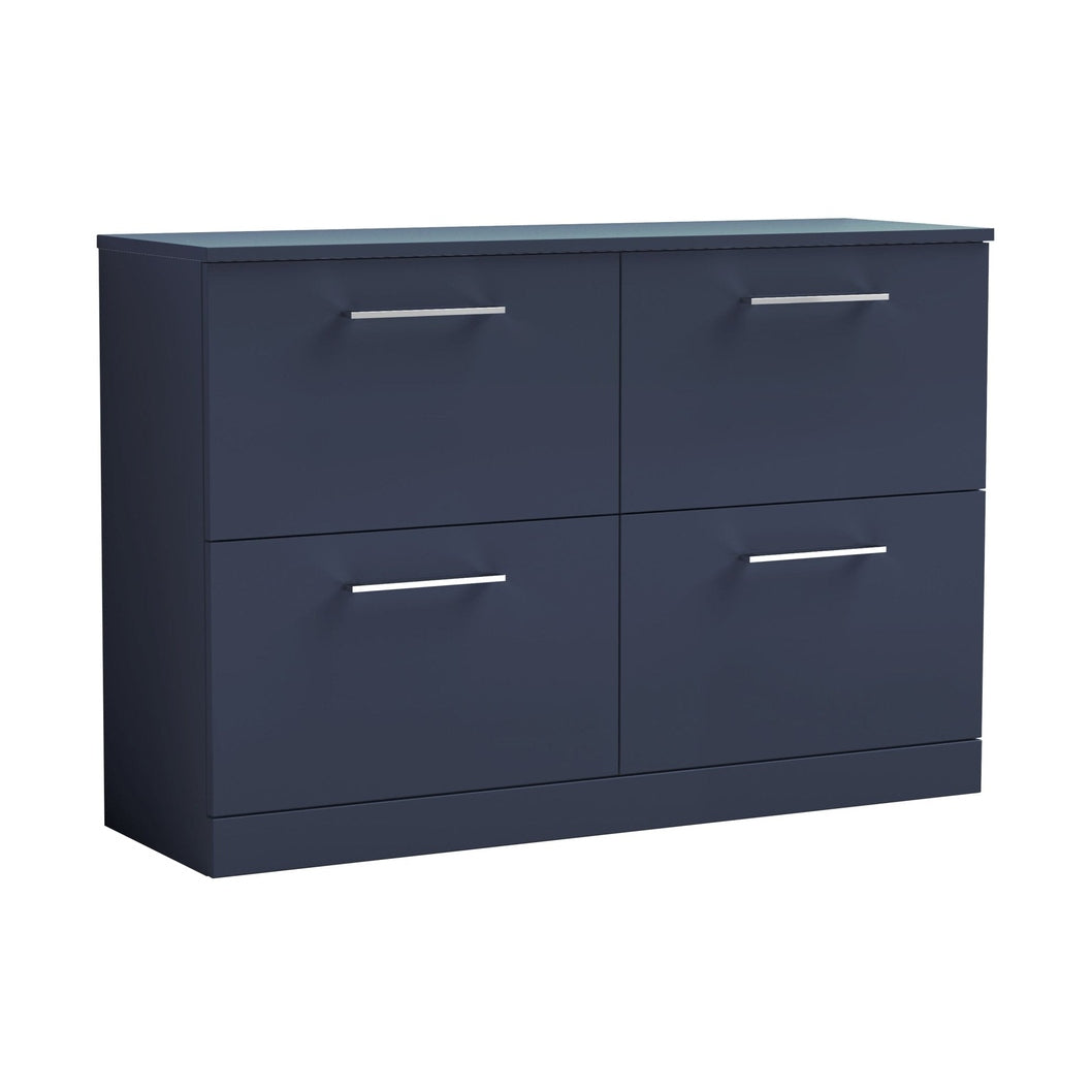 Nuie Arno 1200mm Floor Standing 4-drawer Vanity & Worktop Contemporary Midnight Blue MFC Painted Matt 818x1205x390mm - JJ Building Materials