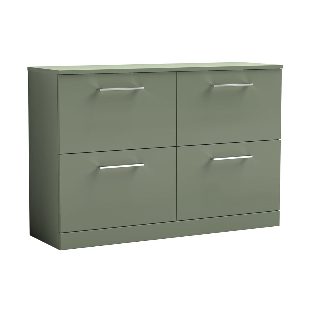 Nuie Arno 1200mm Floor Standing 4 Drawer Vanity & Worktop Contemporary Satin Green MFC Painted Matt 818x1205x390mm - JJ Building Materials