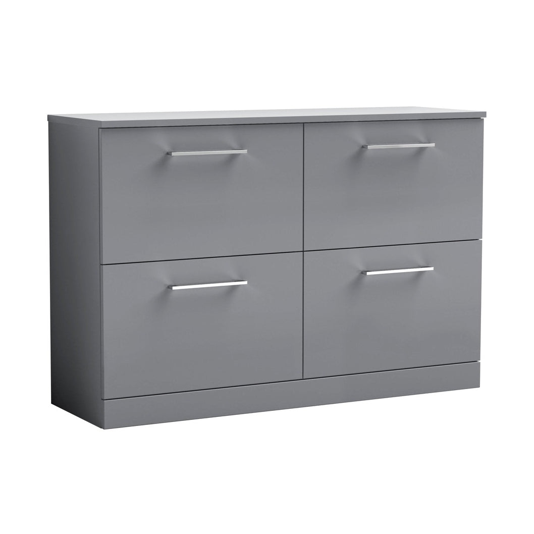 Nuie Arno 1200mm Floor Standing 4 Drawer Vanity & Worktop Contemporary Satin Grey MFC Painted Matt 818x1205x390mm - JJ Building Materials