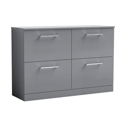 Nuie Arno 1200mm Floor Standing 4 Drawer Vanity & Worktop Contemporary Satin Grey MFC Painted Matt 818x1205x390mm - JJ Building Materials
