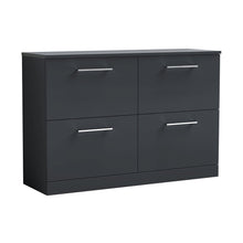 Nuie Arno 1200mm Floor Standing 4 Drawer Vanity & Worktop Contemporary Soft Black MFC Painted Matt 818x1205x390mm - JJ Building Materials
