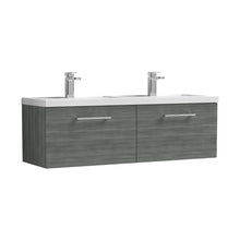 Nuie Arno 1200mm Wall Hung 2 Drawer Vanity & Double Basin Contemporary Anthracite Woodgrain MFC Textured Woodgrain 377x1205x383mm - JJ Building Materials