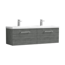 Nuie Arno 1200mm Wall Hung 2 Drawer Vanity & Double Basin Contemporary Anthracite Woodgrain MFC Textured Woodgrain 399x1205x383mm - JJ Building Materials