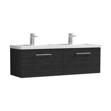 Nuie Arno 1200mm Wall Hung 2 Drawer Vanity & Double Basin Contemporary Charcoal Black MFC Textured Woodgrain 377x1205x383mm - JJ Building Materials