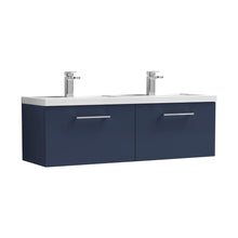 Nuie Arno 1200mm Wall Hung 2-drawer Vanity & Double Basin Contemporary Midnight Blue MFC Painted Matt 399x1205x383mm - JJ Building Materials