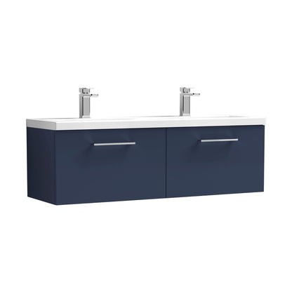 Nuie Arno 1200mm Wall Hung 2-drawer Vanity & Double Basin Contemporary Midnight Blue MFC Painted Matt 430x1205x383mm - JJ Building Materials
