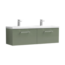 Nuie Arno 1200mm Wall Hung 2 Drawer Vanity & Double Basin Contemporary Satin Green MFC Painted Matt 399x1205x383mm - JJ Building Materials