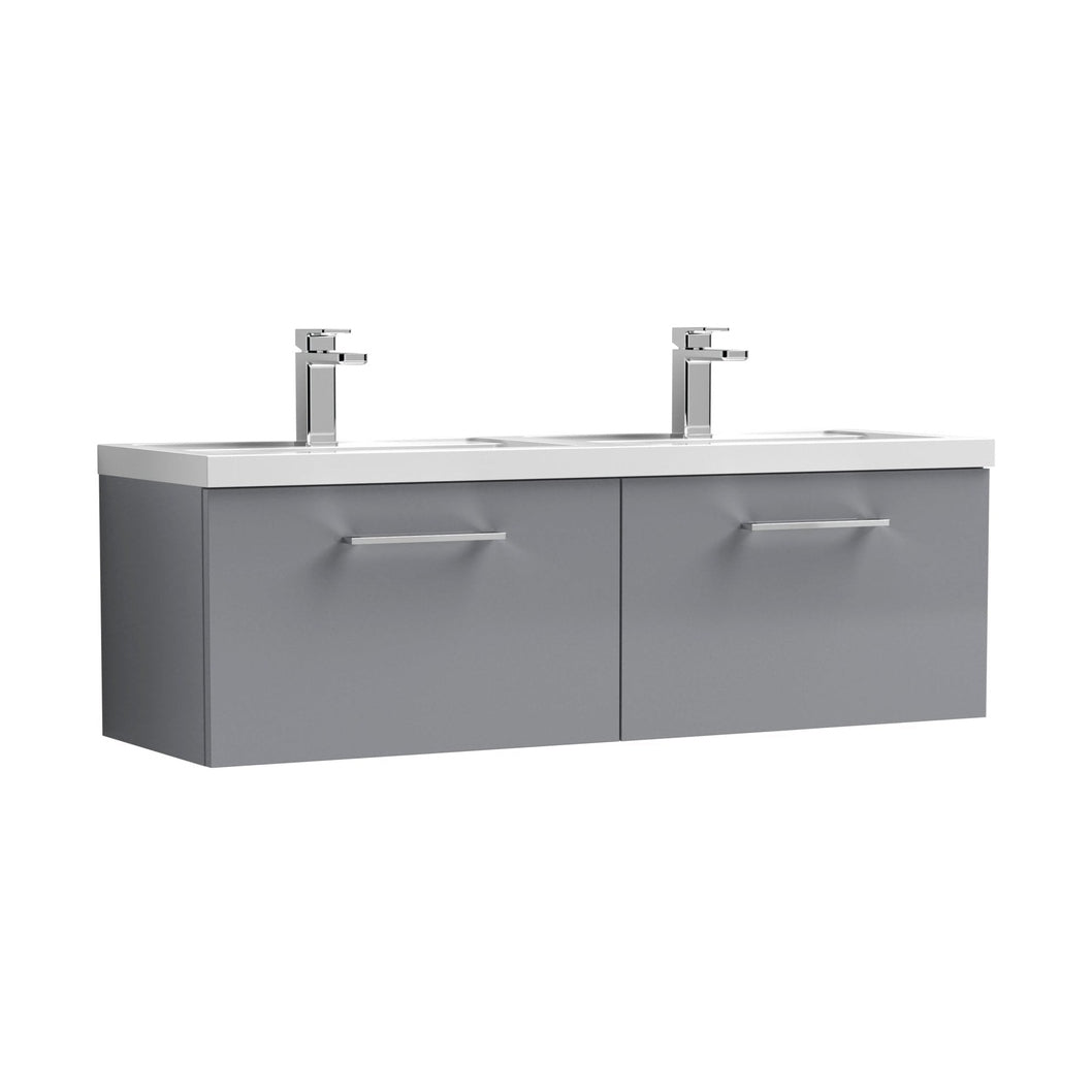 Nuie Arno 1200mm Wall Hung 2 Drawer Vanity & Double Basin Contemporary Satin Grey MFC Painted Matt 399x1205x383mm - ARN2222C - JJ Building Materials