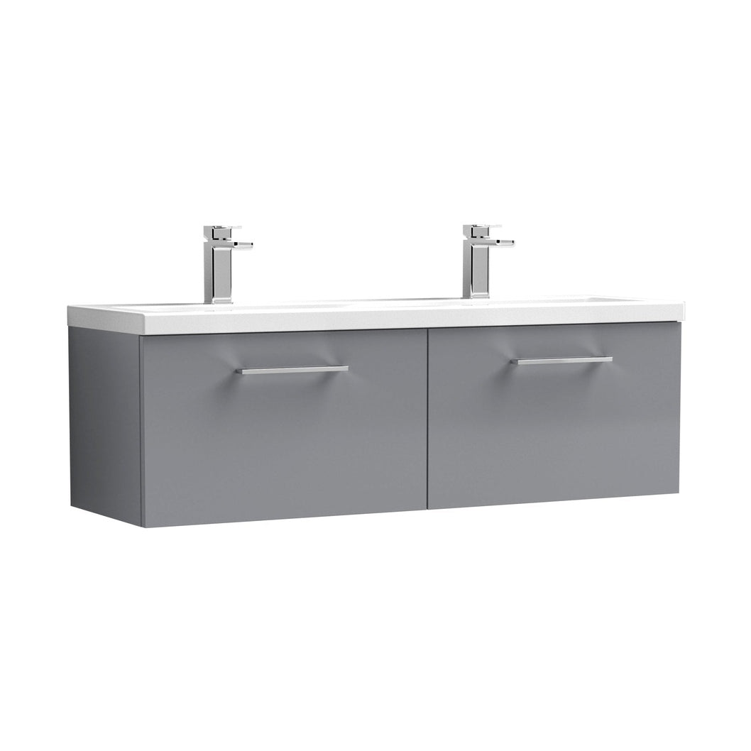 Nuie Arno 1200mm Wall Hung 2 Drawer Vanity & Double Basin Contemporary Satin Grey MFC Painted Matt 399x1205x383mm - ARN2222F - JJ Building Materials
