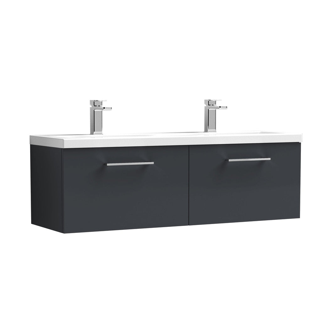 Nuie Arno 1200mm Wall Hung 2 Drawer Vanity & Double Basin Contemporary Soft Black MFC Painted Matt 399x1205x383mm - ARN1422F - JJ Building Materials