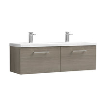 Nuie Arno 1200mm Wall Hung 2 Drawer Vanity & Double Basin Contemporary Solace Oak MFC Textured Woodgrain 399x1205x383mm - JJ Building Materials