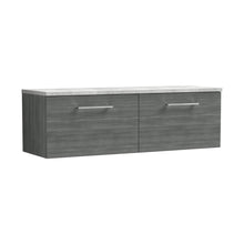 Nuie Arno 1200mm Wall Hung 2-drawer Vanity & Laminate Worktop Contemporary Anthracite Woodgrain MFC Textured Woodgrain 381x1205x390mm - ARN522LBG2 - JJ Building Materials