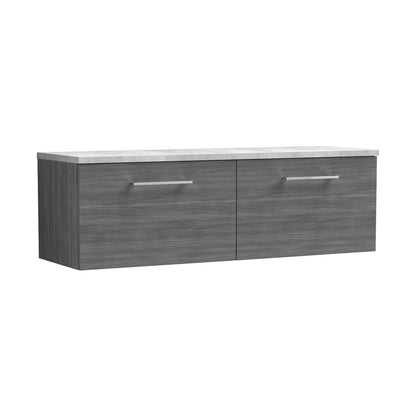 Nuie Arno 1200mm Wall Hung 2-drawer Vanity & Laminate Worktop Contemporary Anthracite Woodgrain MFC Textured Woodgrain 381x1205x390mm - ARN522LBG2 - JJ Building Materials