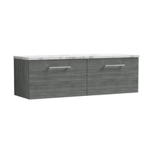 Nuie Arno 1200mm Wall Hung 2-drawer Vanity & Laminate Worktop Contemporary Anthracite Woodgrain MFC Textured Woodgrain 381x1205x390mm - ARN522LCM2 - JJ Building Materials
