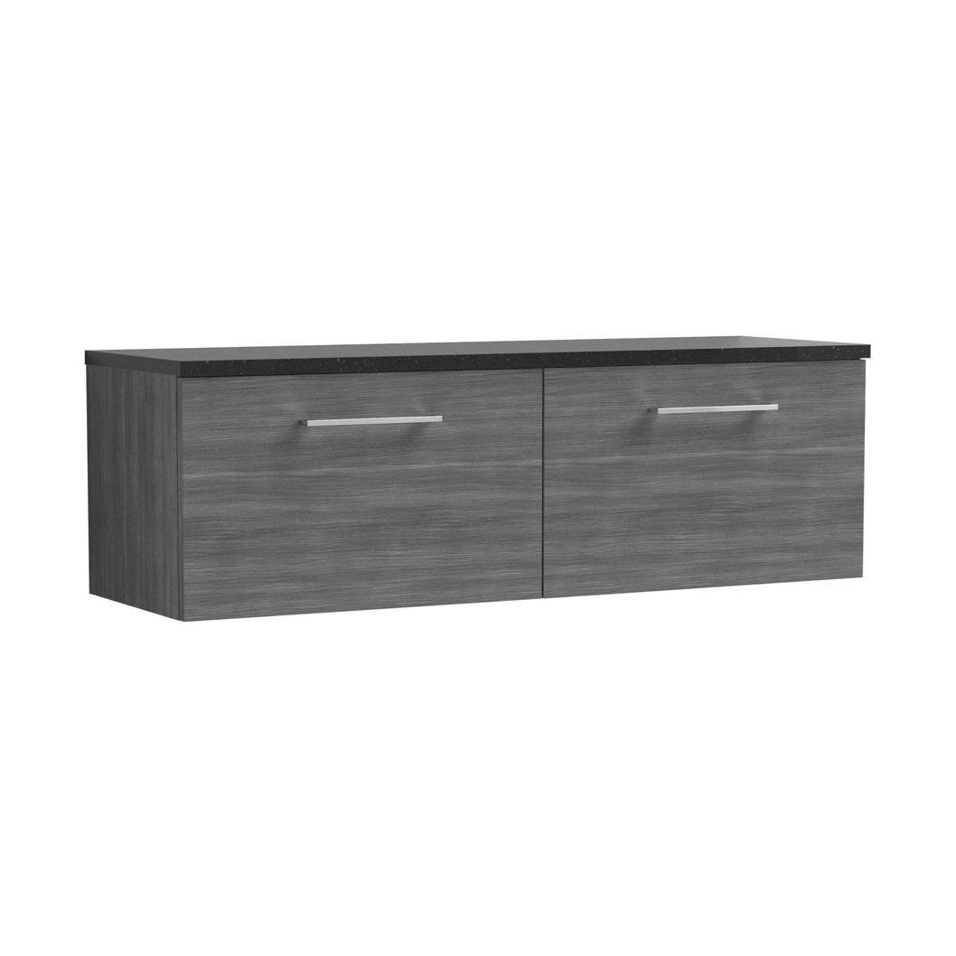 Nuie Arno 1200mm Wall Hung 2-drawer Vanity & Laminate Worktop Contemporary Anthracite Woodgrain MFC Textured Woodgrain 381x1205x390mm - ARN522LSB2 - JJ Building Materials